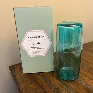Jonathan Adler BIBA Carafe Set- Turquoise in color and is made of glass.